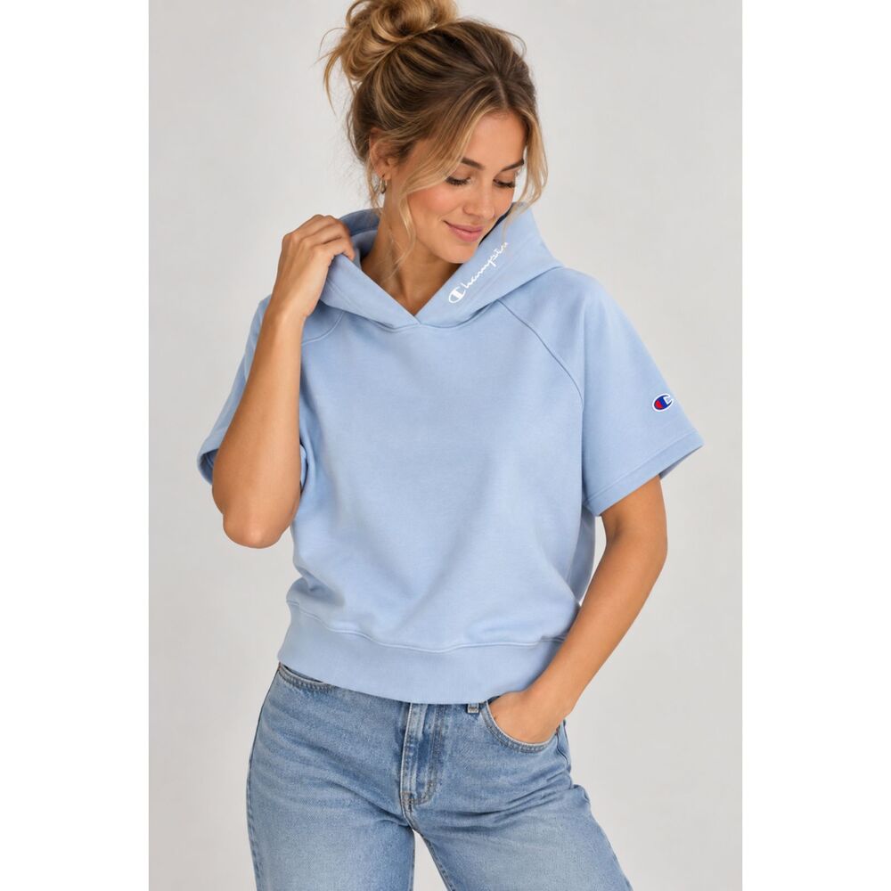 Champion Light Blue Short Sleeve Hoodie Top NWT